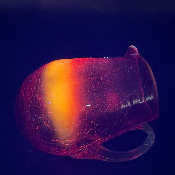 1960s Crackle Glass Small Pitcher Creamer Amberina UV Glowing Glass Clear Handle - Picture 6 of 13